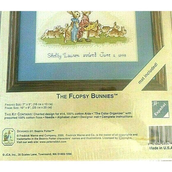 Cross Stitch Kit Weekenders & JCA FLOPSY BUNNY Beatrix Potter Counted Birth Date - Picture 2 of 4